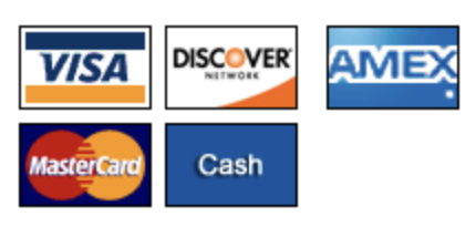 Visa, Discover, Amex, Mastercard and Cash